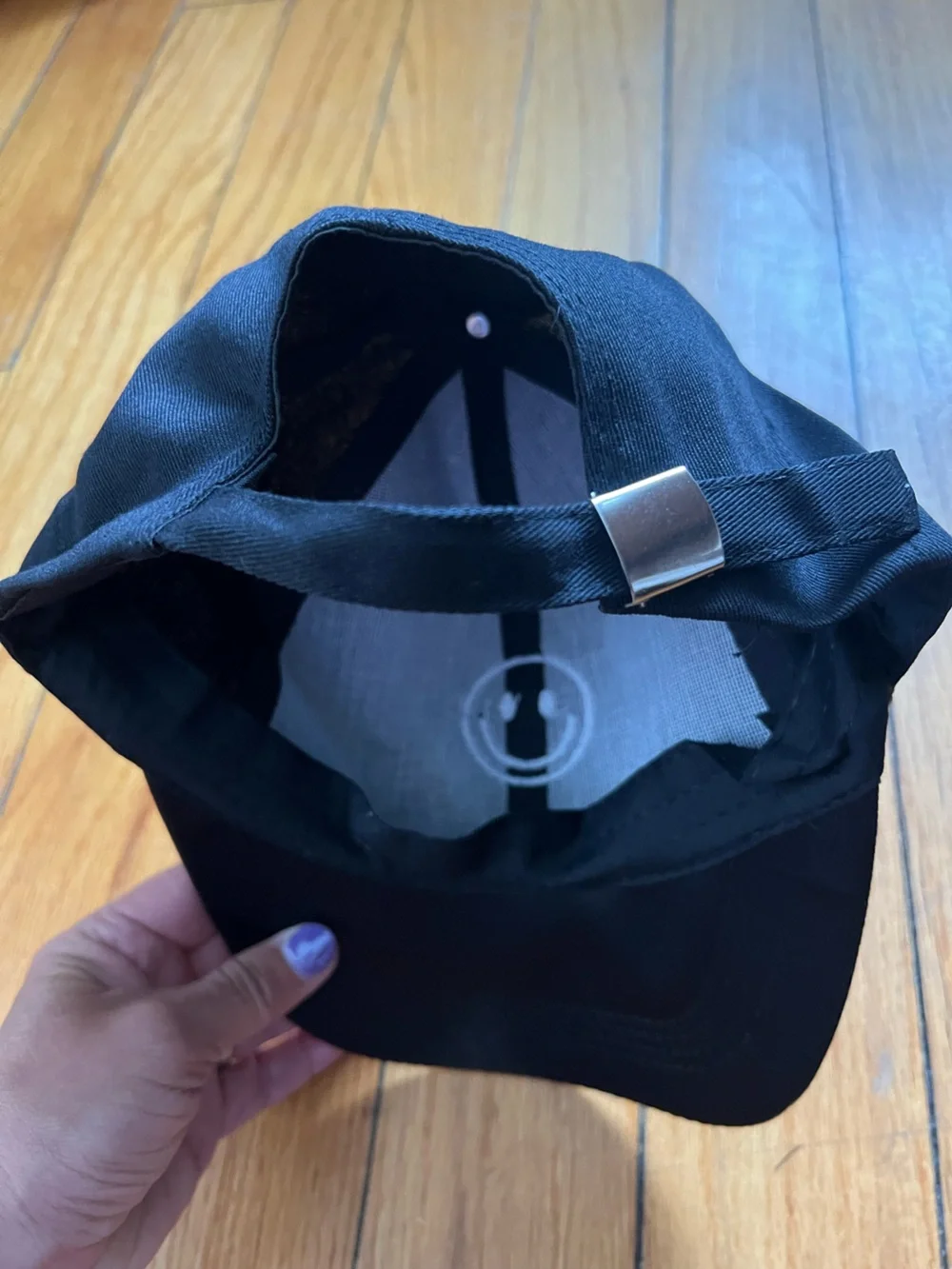 Black Baseball Cap with White Smiley Embroidery